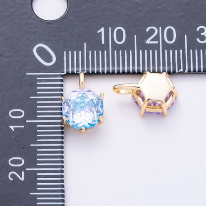 16K Gold Filled 13mm Blue, Pink, Purple, Clear, Yellow Round CZ Solitaire Charm | Charms-01062 ~ Charms-01068