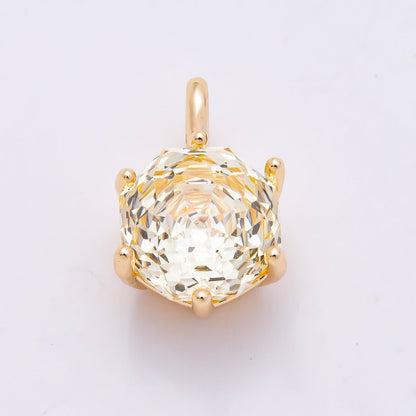 16K Gold Filled 13mm Blue, Pink, Purple, Clear, Yellow Round CZ Solitaire Charm | Charms-01062 ~ Charms-01068