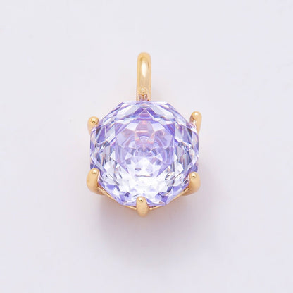 16K Gold Filled 13mm Blue, Pink, Purple, Clear, Yellow Round CZ Solitaire Charm | Charms-01062 ~ Charms-01068