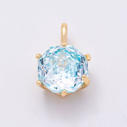 16K Gold Filled 13mm Blue, Pink, Purple, Clear, Yellow Round CZ Solitaire Charm | Charms-01062 ~ Charms-01068