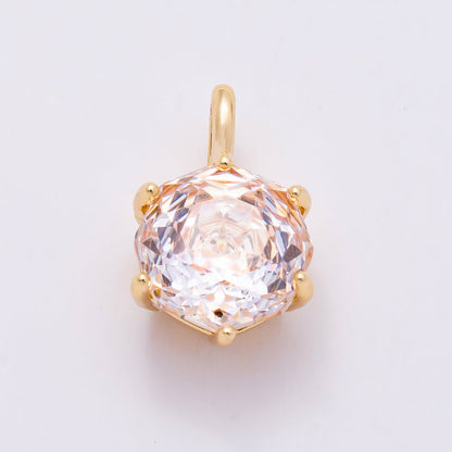 16K Gold Filled 13mm Blue, Pink, Purple, Clear, Yellow Round CZ Solitaire Charm | Charms-01062 ~ Charms-01068