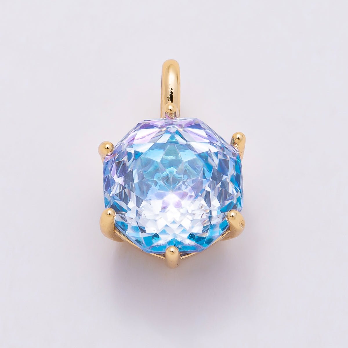 16K Gold Filled 13mm Blue, Pink, Purple, Clear, Yellow Round CZ Solitaire Charm | Charms-01062 ~ Charms-01068