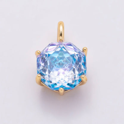 16K Gold Filled 13mm Blue, Pink, Purple, Clear, Yellow Round CZ Solitaire Charm | Charms-01062 ~ Charms-01068