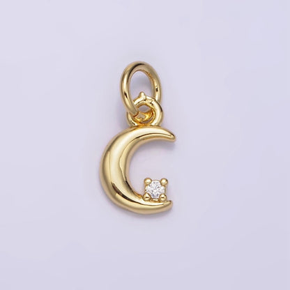 16K Gold Filled 13mm Clear CZ Celestial Crescent Moon Add-On Charm | N-976