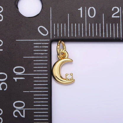 16K Gold Filled 13mm Clear CZ Celestial Crescent Moon Add-On Charm | N-976