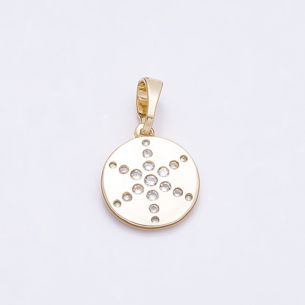 16K Gold Filled 13mm Clear CZ Dotted Celestial North Star Round Charm | Charms-00936