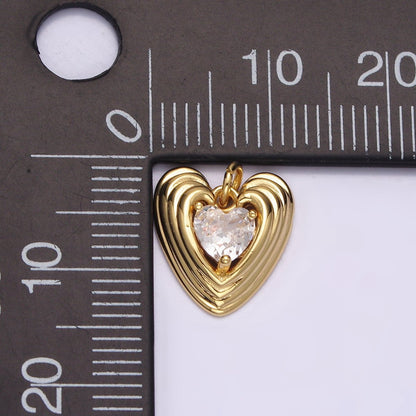 16K Gold Filled 13mm Clear CZ Heart Multiple Line Charm | N1489