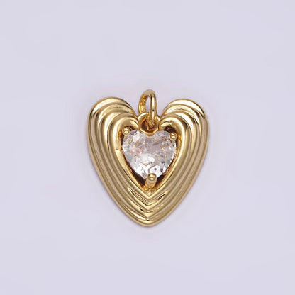 16K Gold Filled 13mm Clear CZ Heart Multiple Line Charm | N1489