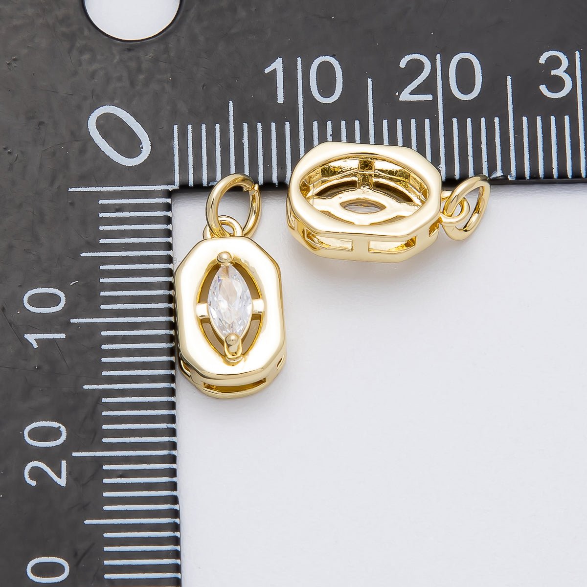 16K Gold Filled 13mm Clear CZ Marquise Bezel Hexagonal Charm | Charms-000453