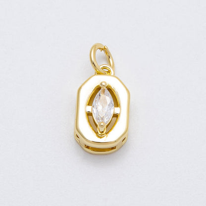 16K Gold Filled 13mm Clear CZ Marquise Bezel Hexagonal Charm | Charms-000453