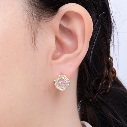 16K Gold Filled 13mm Clear CZ Rhombus Bezel Solitaire Stud Earrings | Earrings-00304