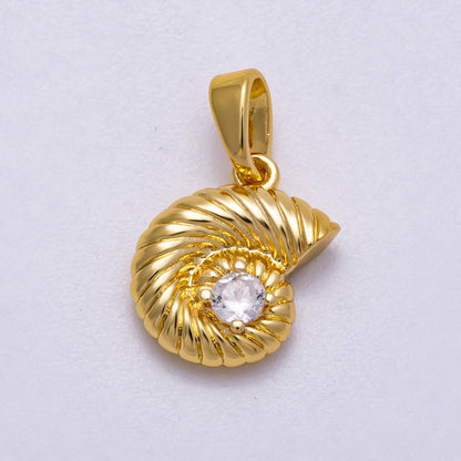 16K Gold Filled 13mm Clear CZ Ribbed Seashell Charm | Charms-00595