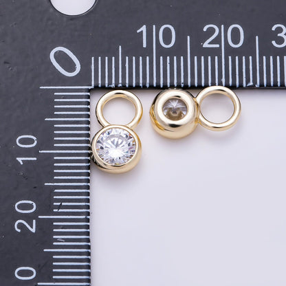 16K Gold Filled 13mm Clear CZ Round Bezel Drop Earring Charm | Charms-01472