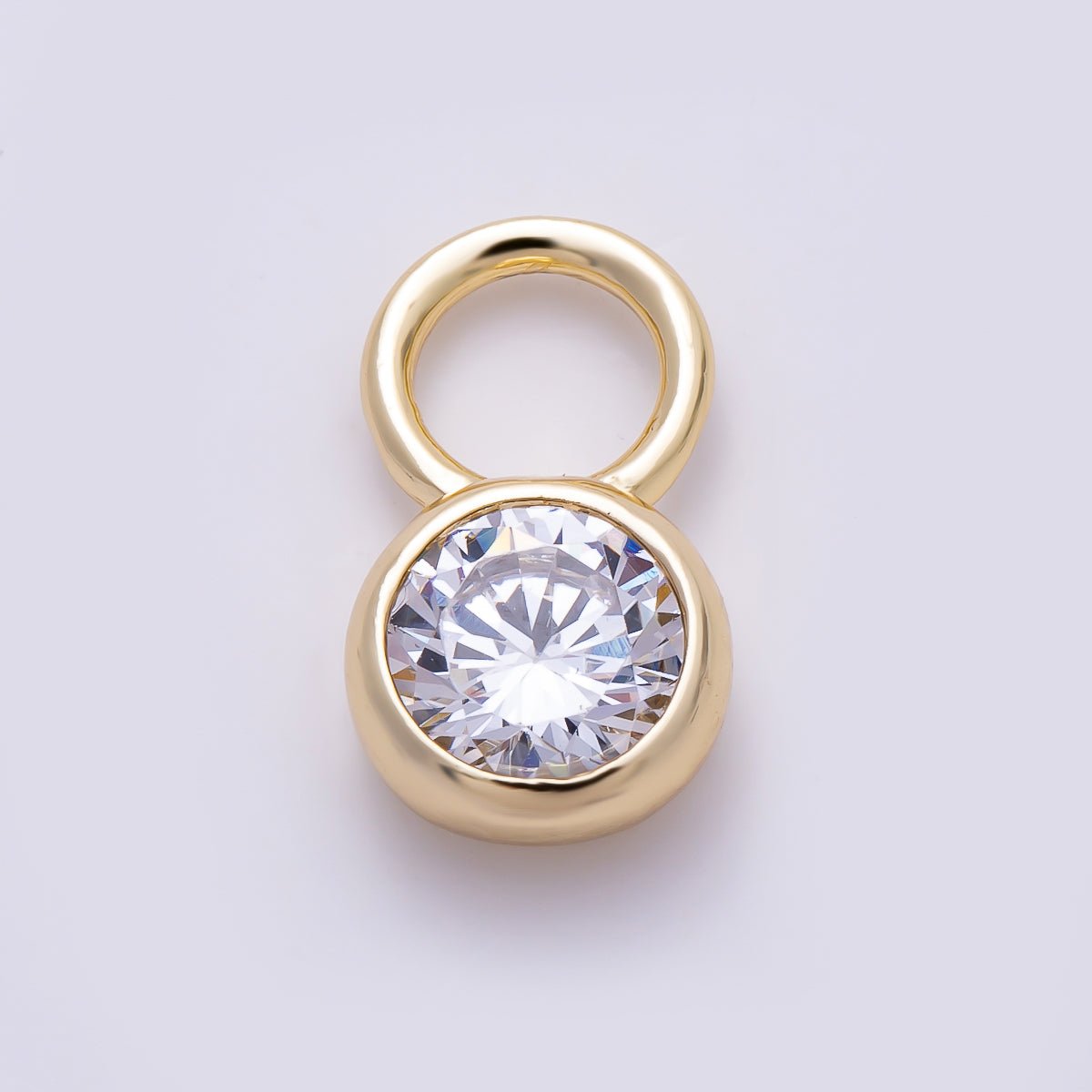 16K Gold Filled 13mm Clear CZ Round Bezel Drop Earring Charm | Charms-01472