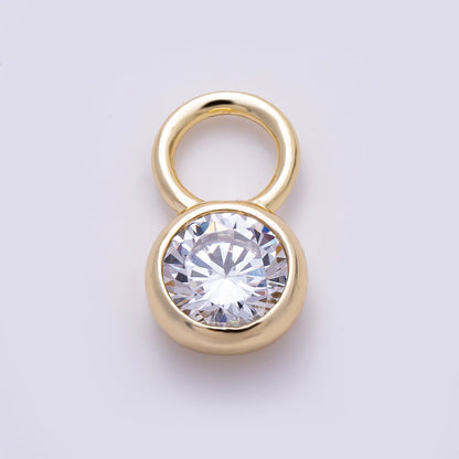 16K Gold Filled 13mm Clear CZ Round Bezel Drop Earring Charm | Charms-01472