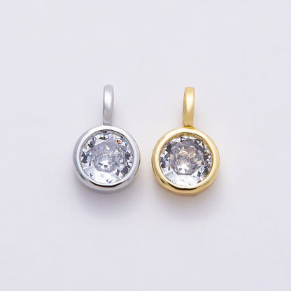 16K Gold Filled 13mm Clear CZ Round Bezel Solitaire Pendant in Gold &amp; Silver | Charms-00838 Charms-00839