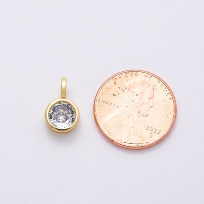 16K Gold Filled 13mm Clear CZ Round Bezel Solitaire Pendant in Gold &amp; Silver | Charms-00838 Charms-00839