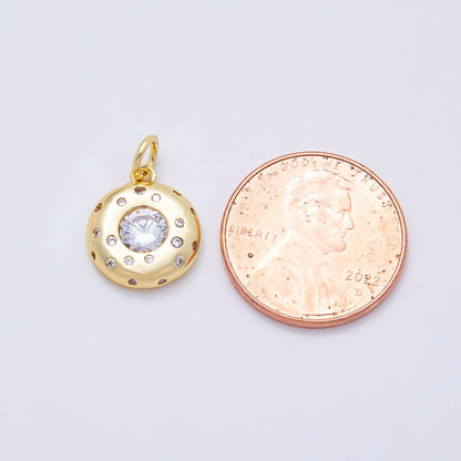 16K Gold Filled 13mm Clear CZ Round Dotted Bezel Charm | Charms-00979