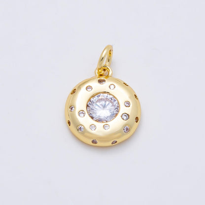 16K Gold Filled 13mm Clear CZ Round Dotted Bezel Charm | Charms-00979