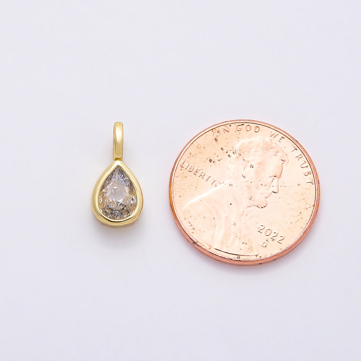 16K Gold Filled 13mm Clear CZ Teardrop Bezel Solitaire Pendant in Gold &amp; Silver | Charms-00842 Charms-00843