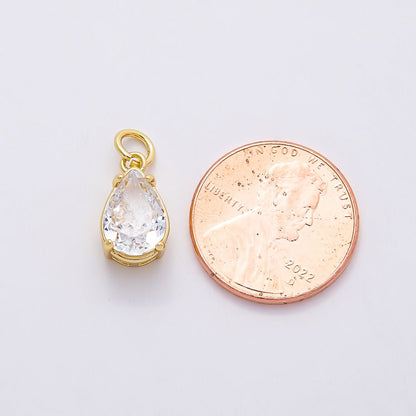 16K Gold Filled 13mm Clear CZ Teardrop Solitaire Charm | Charms-00816