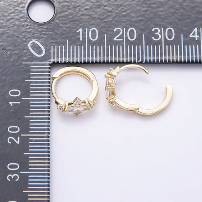 16K Gold Filled 13mm Clear Marquise CZ Celestial Star Huggie Earrings | Earrings-00453