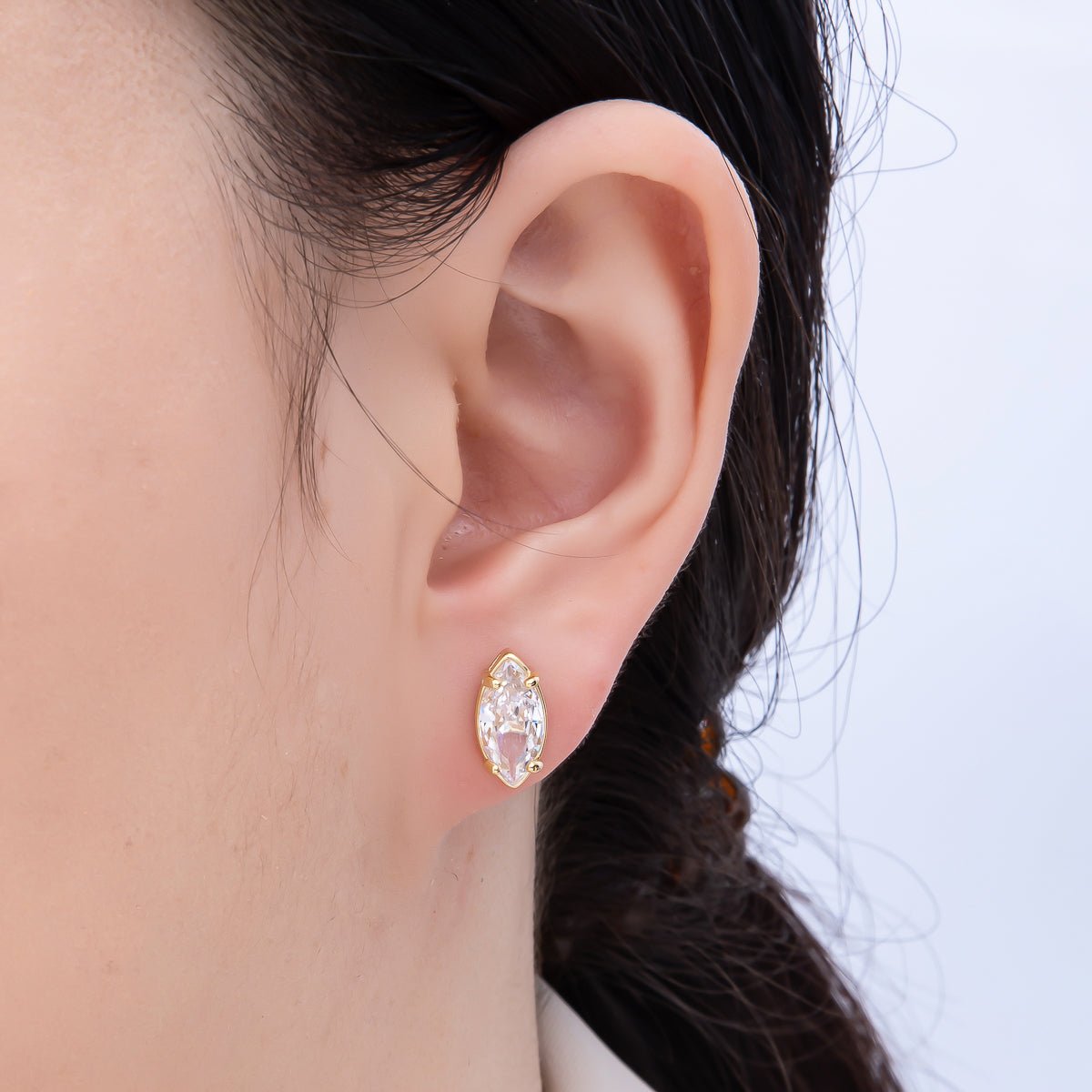 16K Gold Filled 13mm Clear Marquise CZ Stud Earrings in Gold &amp; Silver | Earrings-00405 - Earrings-00406