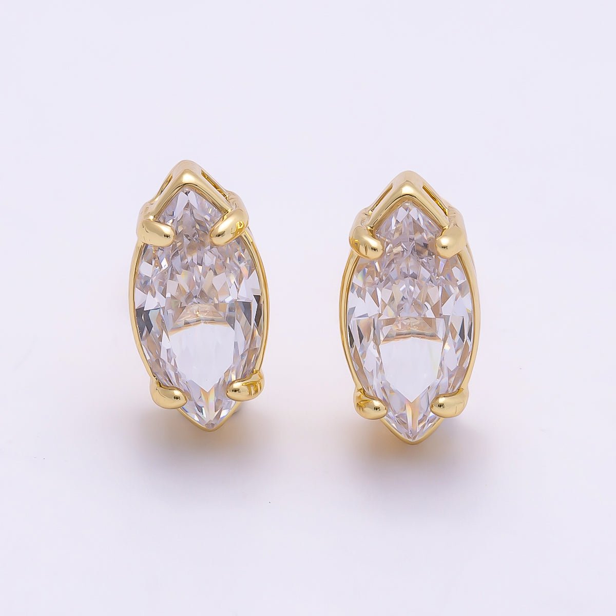 16K Gold Filled 13mm Clear Marquise CZ Stud Earrings in Gold &amp; Silver | Earrings-00405 - Earrings-00406