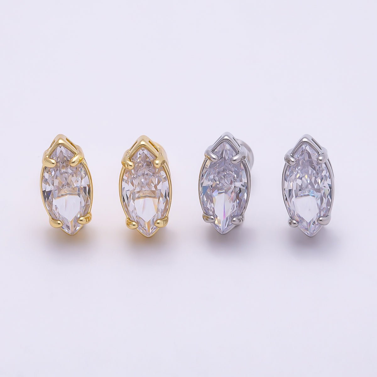 16K Gold Filled 13mm Clear Marquise CZ Stud Earrings in Gold &amp; Silver | Earrings-00405 - Earrings-00406