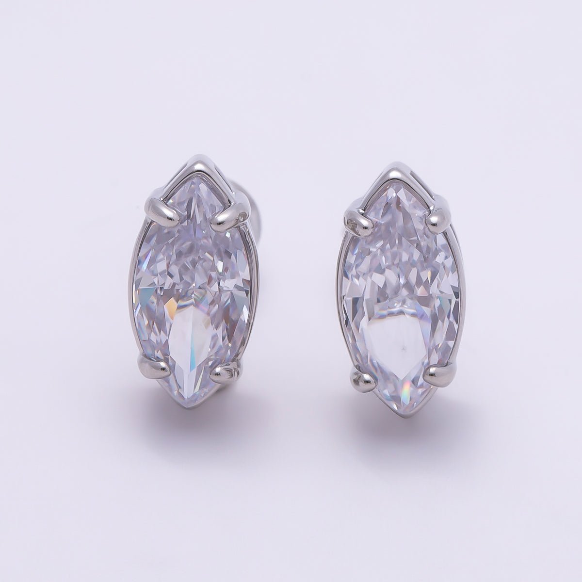 16K Gold Filled 13mm Clear Marquise CZ Stud Earrings in Gold &amp; Silver | Earrings-00405 - Earrings-00406