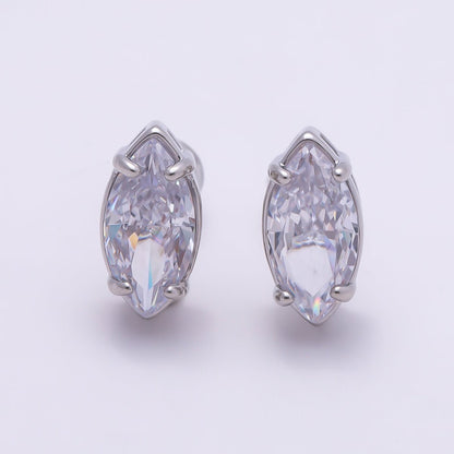 16K Gold Filled 13mm Clear Marquise CZ Stud Earrings in Gold &amp; Silver | Earrings-00405 - Earrings-00406