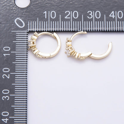 16K Gold Filled 13mm Clear Round Oval Lined CZ Cartilage Huggie Earrings | Earrings-00449