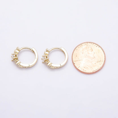 16K Gold Filled 13mm Clear Round Oval Lined CZ Cartilage Huggie Earrings | Earrings-00449