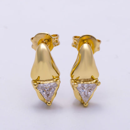 16K Gold Filled 13mm Clear Triangle CZ Molten Drop Stud Earrings | Earrings-00308