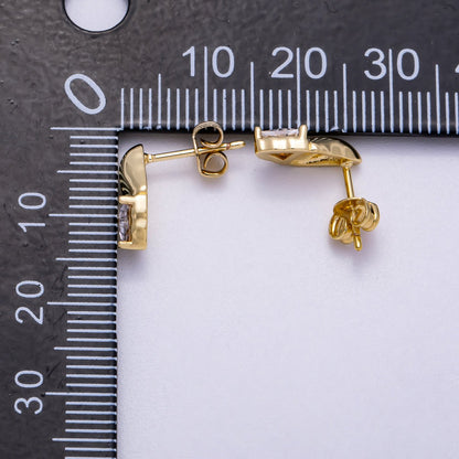 16K Gold Filled 13mm Clear Triangle CZ Molten Drop Stud Earrings | Earrings-00308