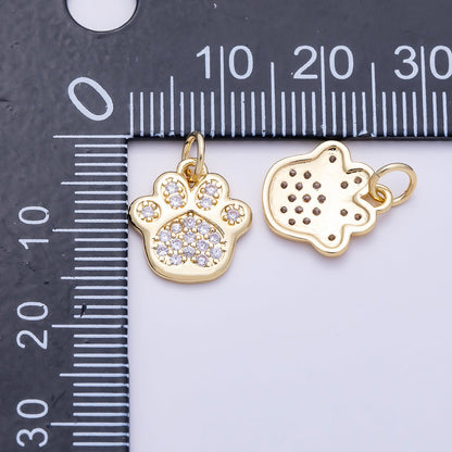 16K Gold Filled 13mm Micro Paved CZ Pet Paw Print Animal Charm | Charms-01468