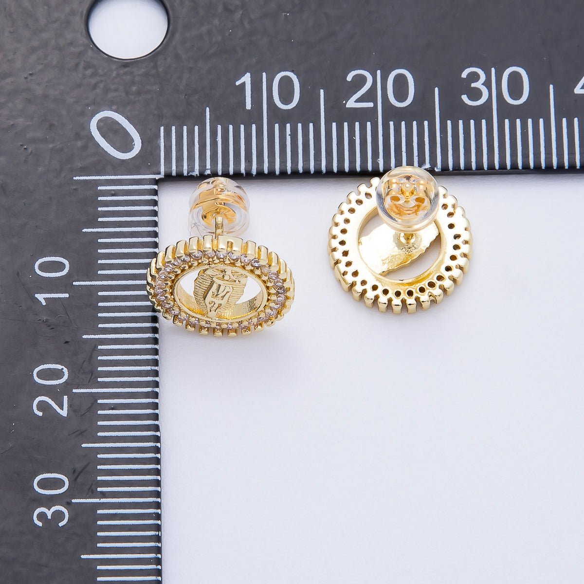 16K Gold Filled 13mm Micro Paved CZ Religious Mother Mary Open Round Stud Earrings | Earrings-00346