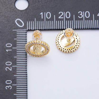 16K Gold Filled 13mm Micro Paved CZ Religious Mother Mary Open Round Stud Earrings | Earrings-00346