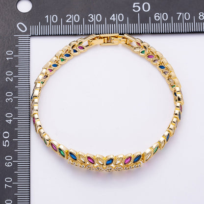 16K Gold Filled 13mm Multicolor Marquise Micro Paved CZ Floral 7 Inch Adjustable Bracelet | WA-04288