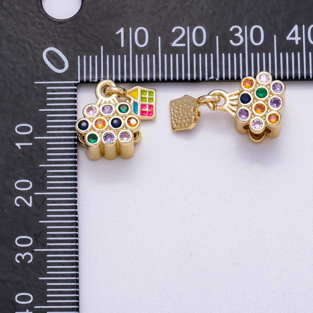 16K Gold Filled 13mm Multicolor CZ Enamel House Balloon Charm | Charms-00624