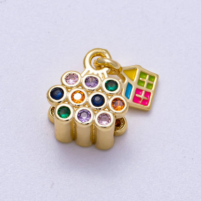 16K Gold Filled 13mm Multicolor CZ Enamel House Balloon Charm | Charms-00624