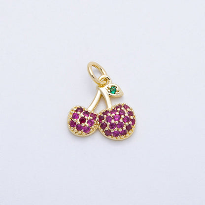 16K Gold Filled 13mm Red Micro Paved CZ Cherry Fruit Charm | Charms-00654