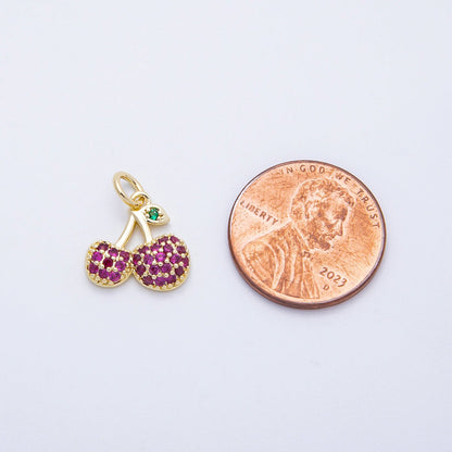 16K Gold Filled 13mm Red Micro Paved CZ Cherry Fruit Charm | Charms-00654