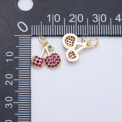 16K Gold Filled 13mm Red Micro Paved CZ Cherry Fruit Charm | Charms-00654