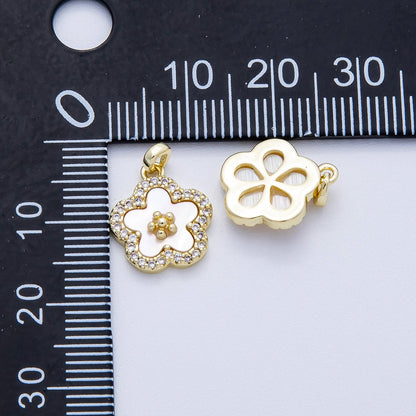 16K Gold Filled 13mm Shell Pearl Micro Paved CZ Flower Pendant | Charms-00427