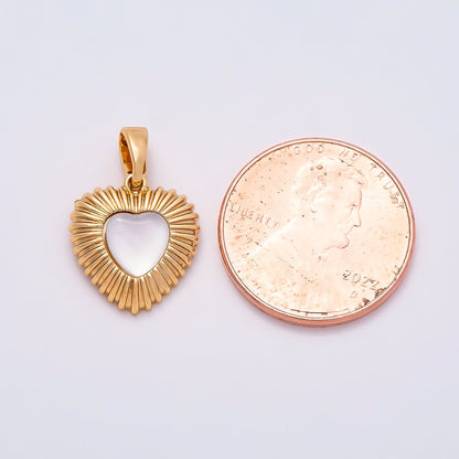 16K Gold Filled 13mm Shell Pearl Ribbed Textured Heart Pendant | Charms-01364