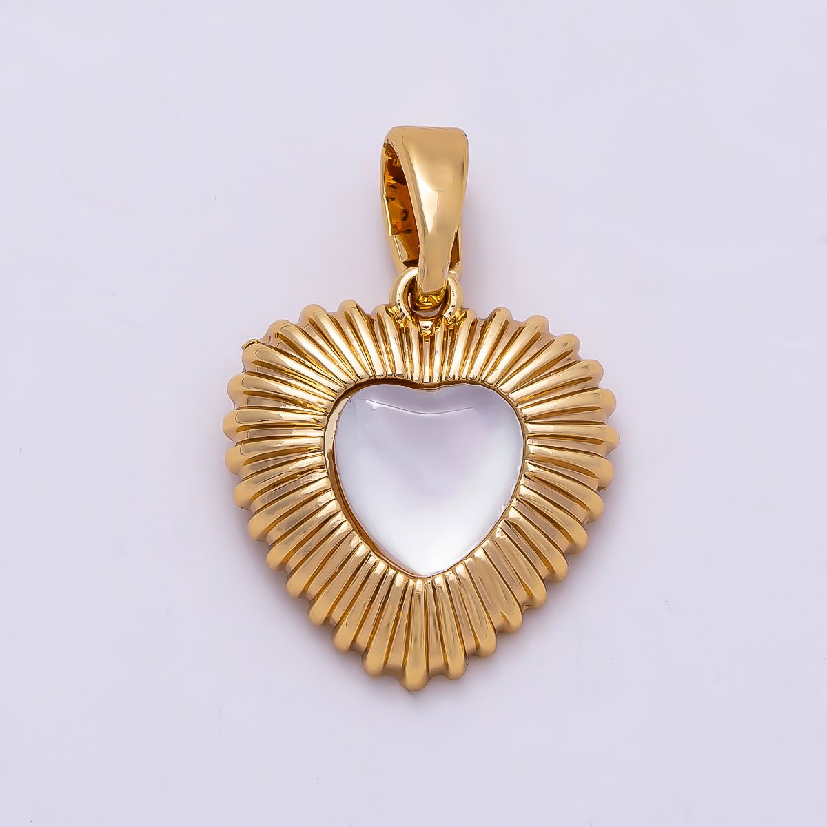 16K Gold Filled 13mm Shell Pearl Ribbed Textured Heart Pendant | Charms-01364
