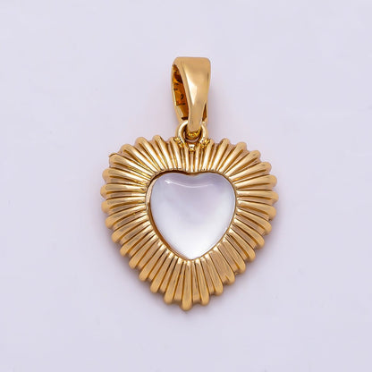 16K Gold Filled 13mm Shell Pearl Ribbed Textured Heart Pendant | Charms-01364