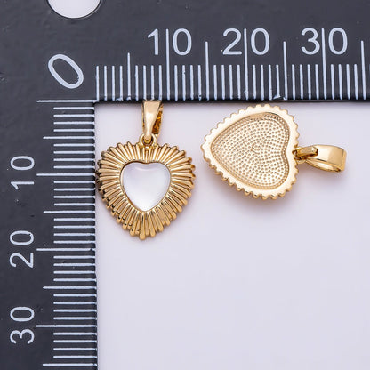 16K Gold Filled 13mm Shell Pearl Ribbed Textured Heart Pendant | Charms-01364