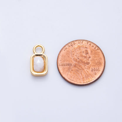 16K Gold Filled 13mm White Moonstone Gemstone Rectangular Bezel Charm | Charms-00264